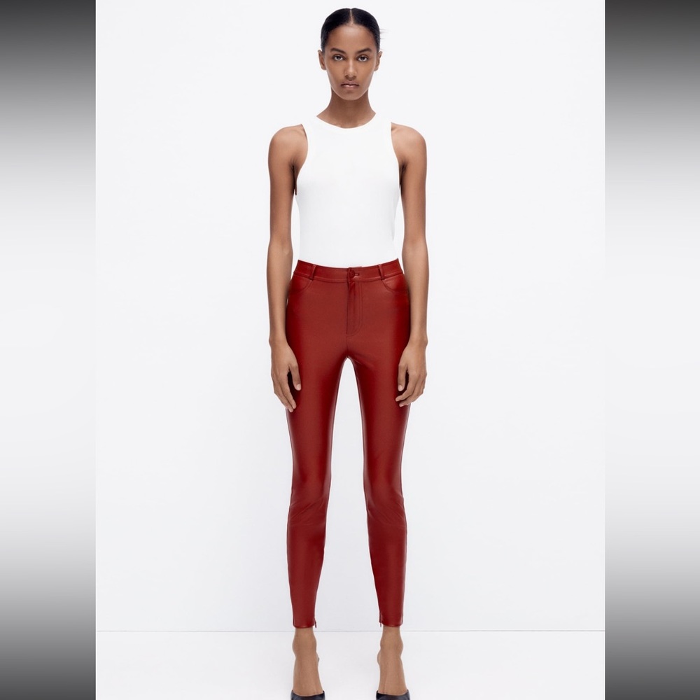 Zara Red Faux Leather Leggings